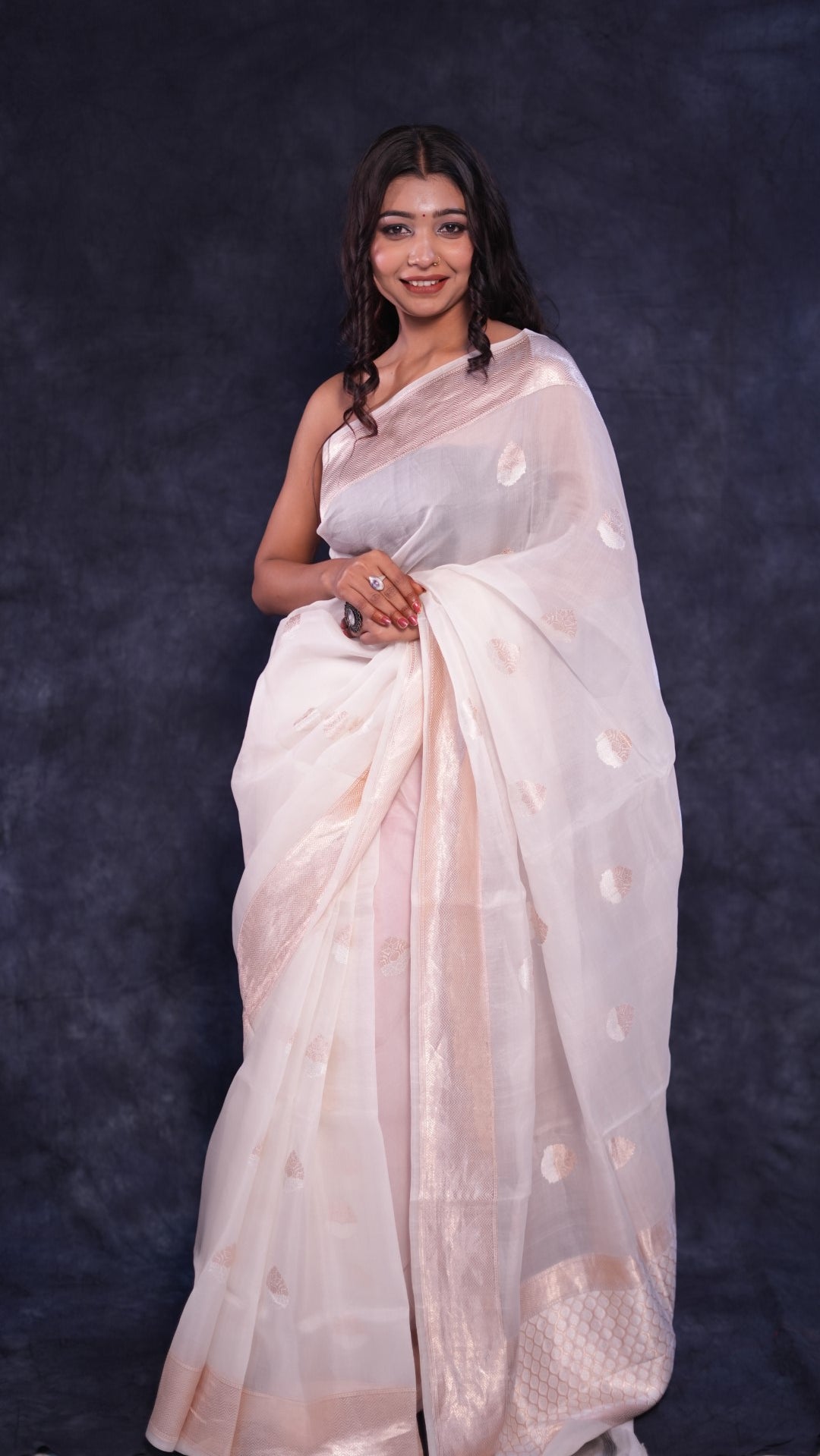 Pristine white Organza Banarasi saree