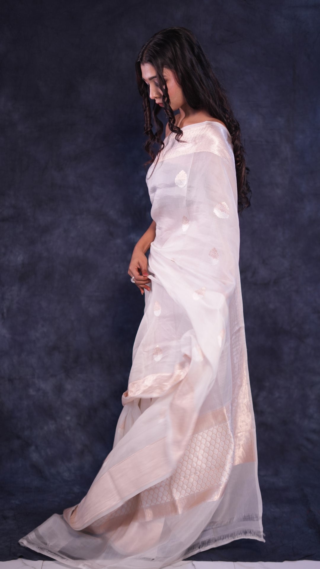 Pristine white Organza Banarasi saree