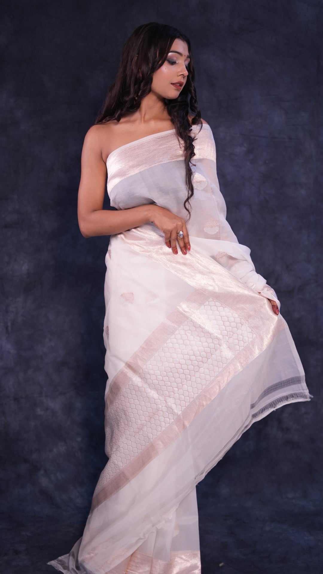 Pristine white Organza Banarasi saree