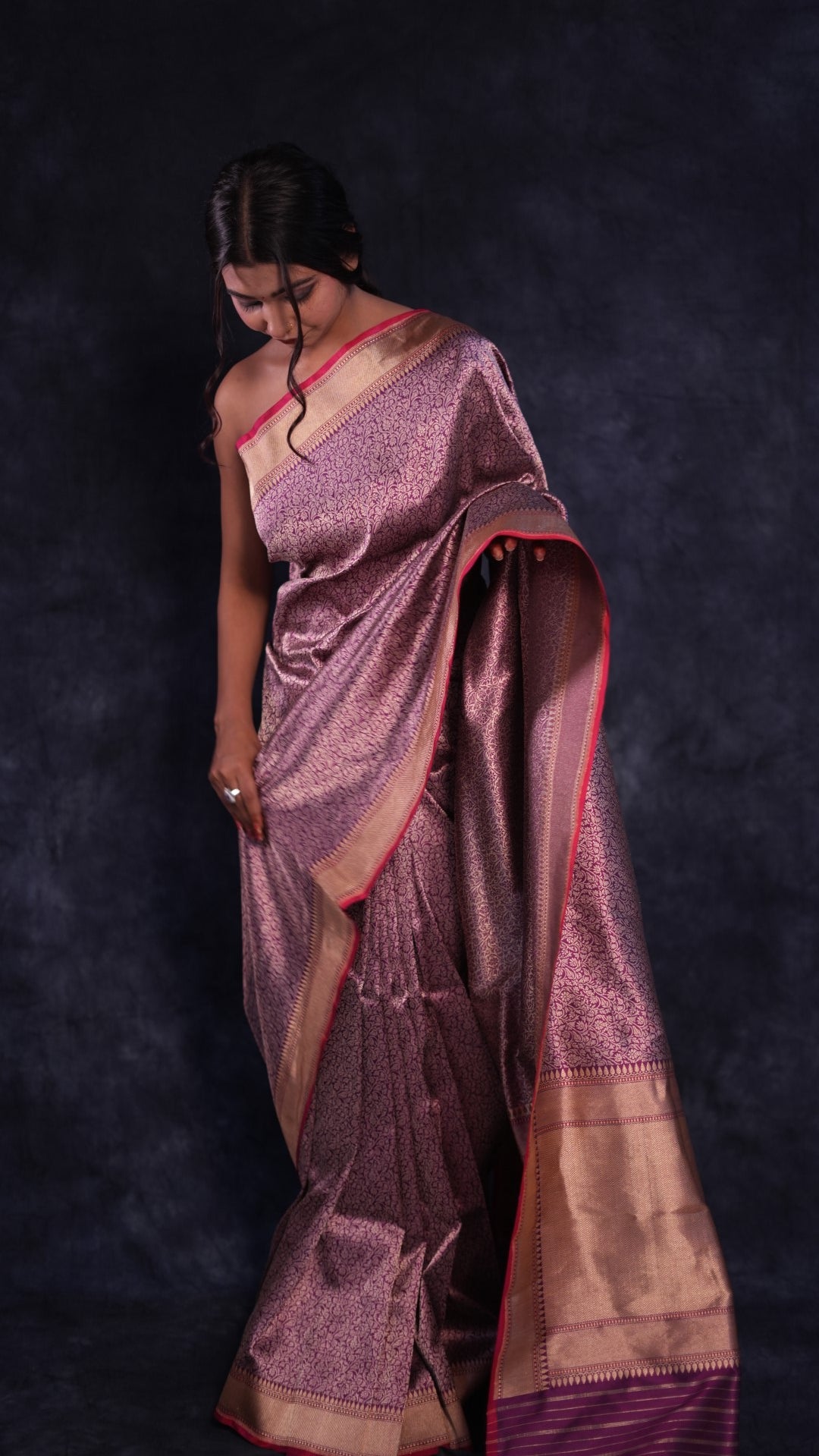 Plum Tanchoi handwoven Banarasi saree
