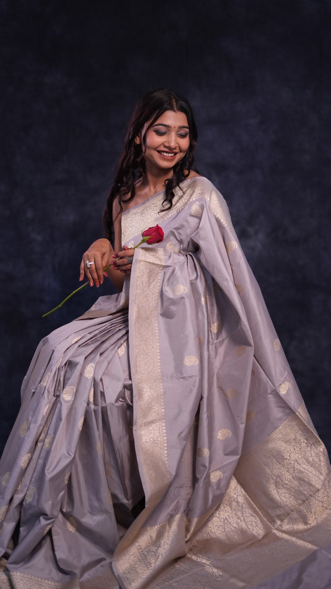 Pale purple pure Katan silk Banarasi saree