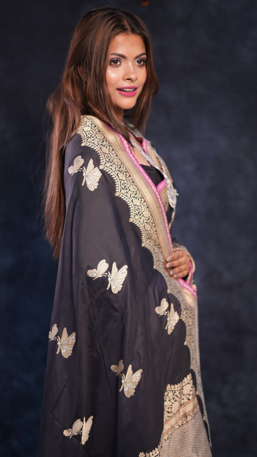 Butterfly motif pure Katan silk Banarasi saree
