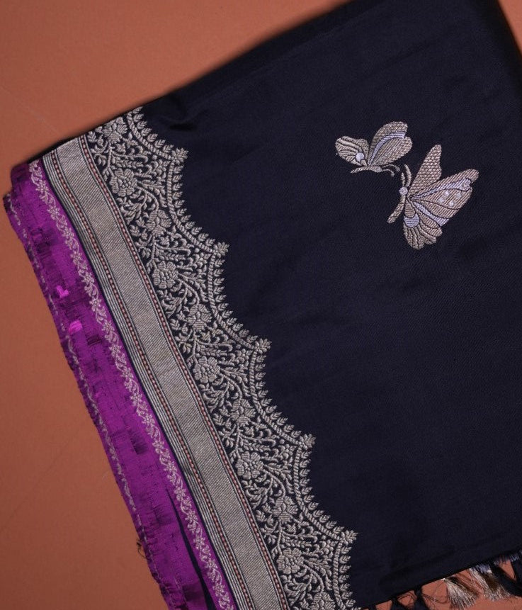 Butterfly motif pure Katan silk Banarasi saree