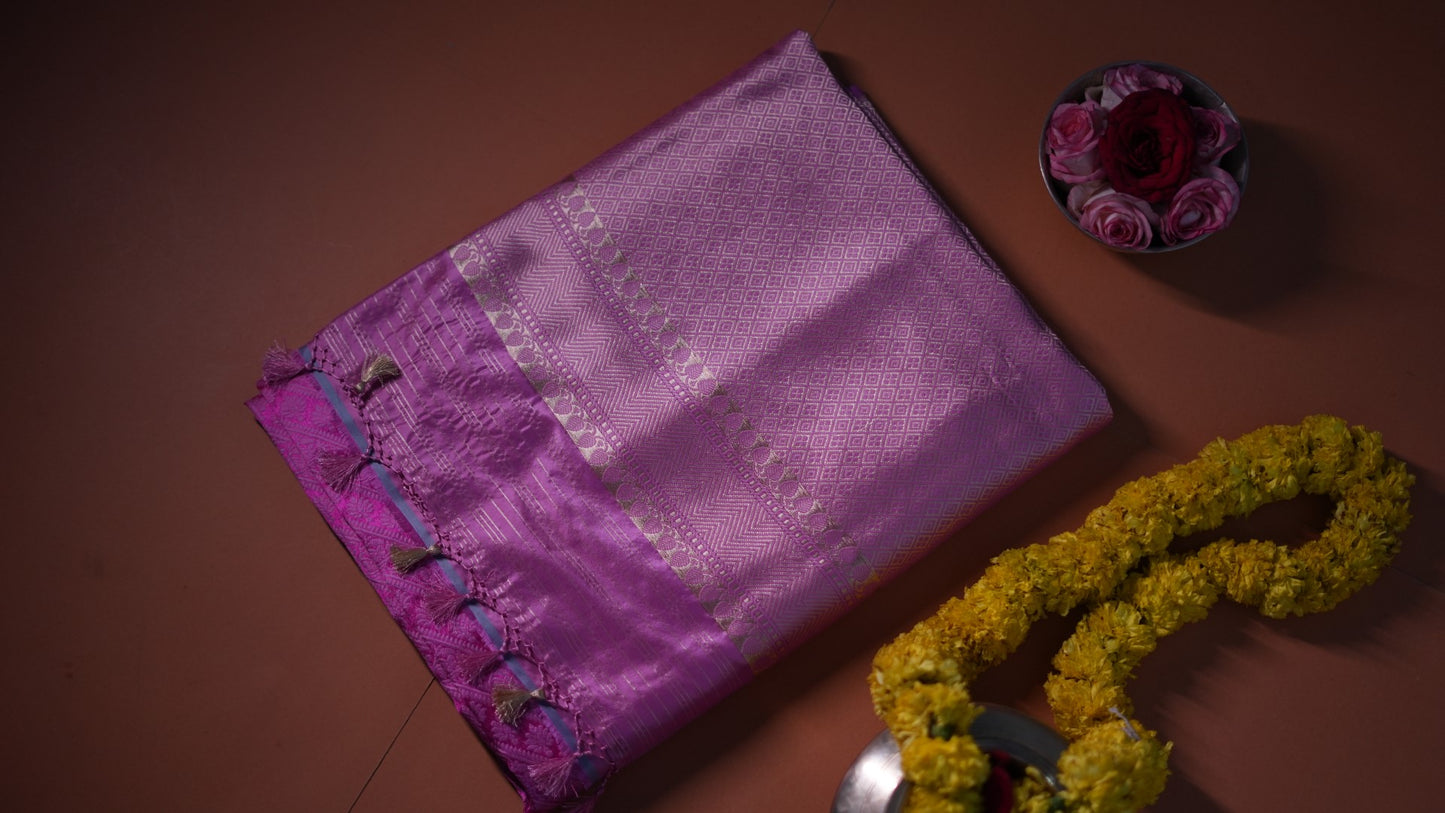 The geometrical Jaal: Tanchoi handwoven pure Banarasi saree