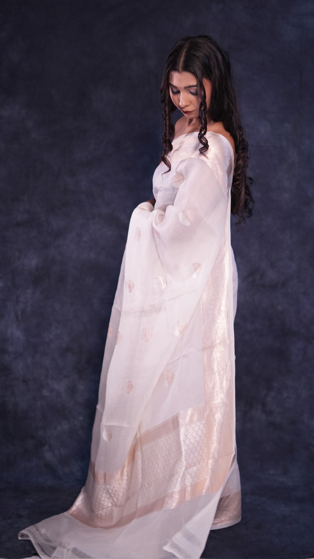 Pristine white Organza Banarasi saree