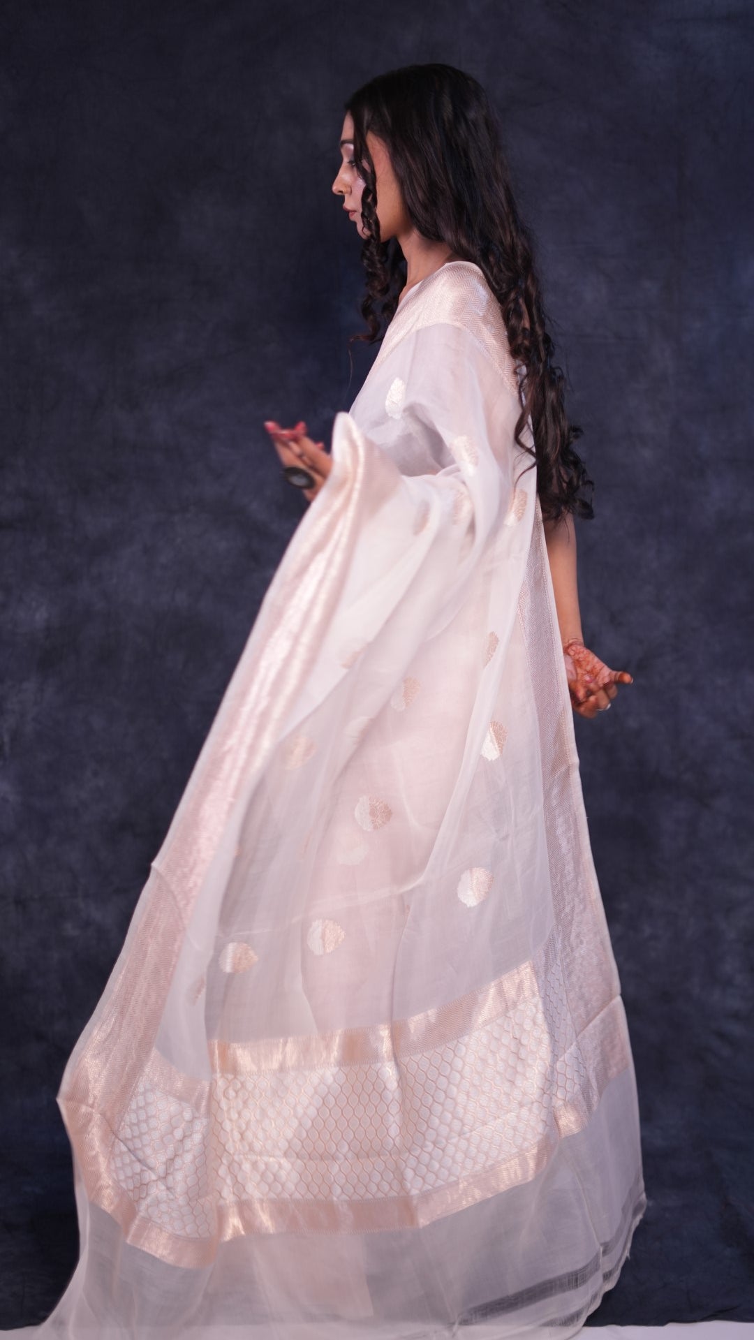 Pristine white Organza Banarasi saree