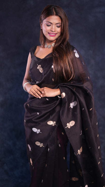 Black pure Organza Banarasi saree