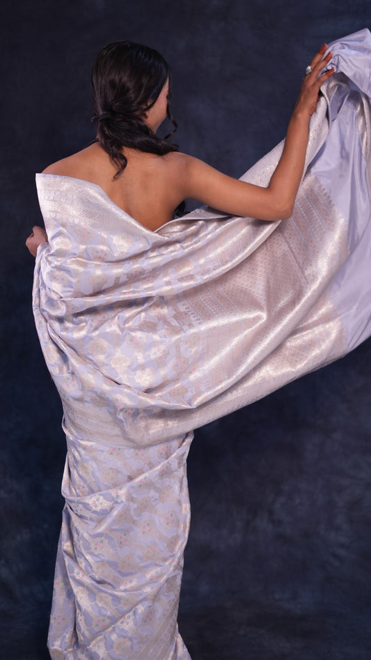 Chandi: Pure Katan silk handwoven Banarasi saree