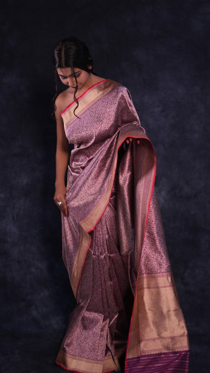 Plum Tanchoi handwoven Banarasi saree