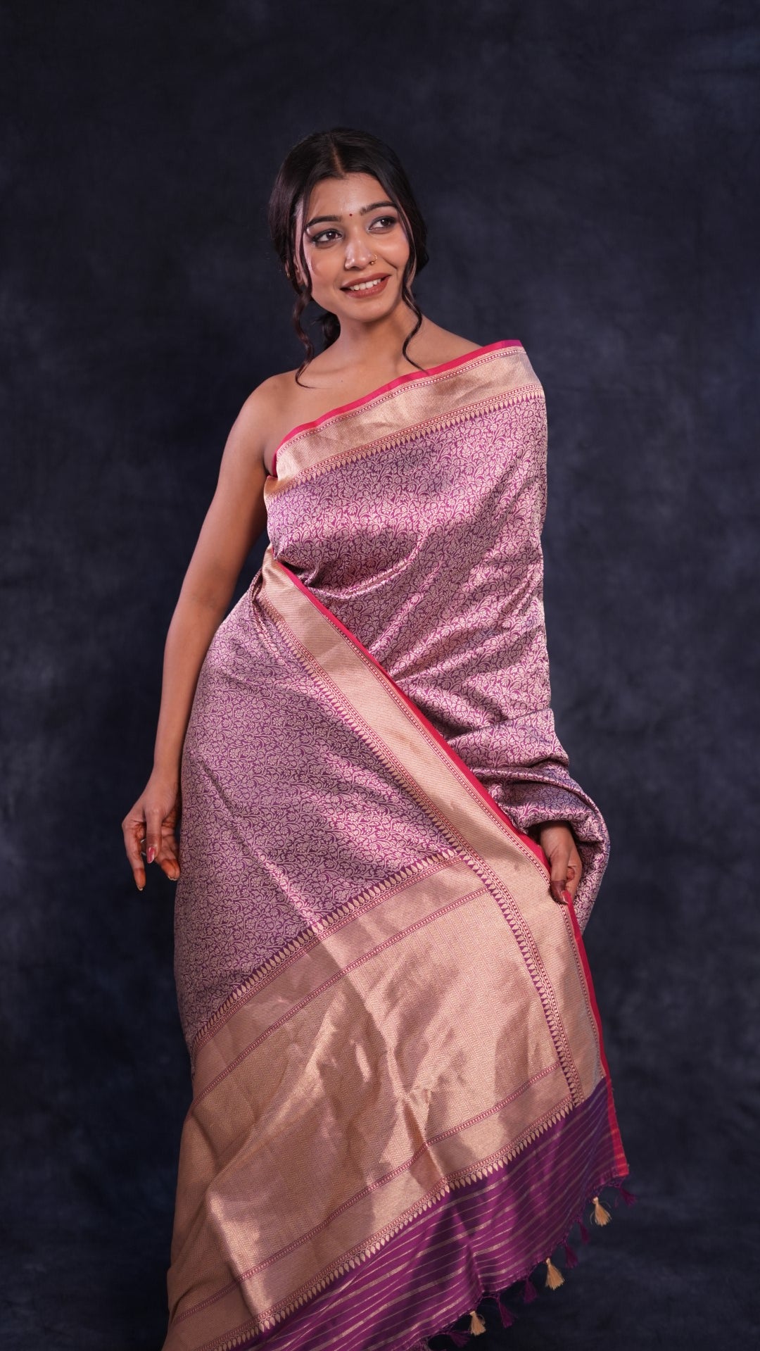 Plum Tanchoi handwoven Banarasi saree