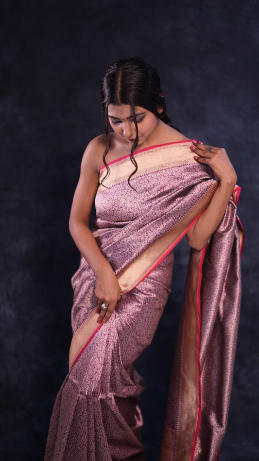 Plum Tanchoi handwoven Banarasi saree