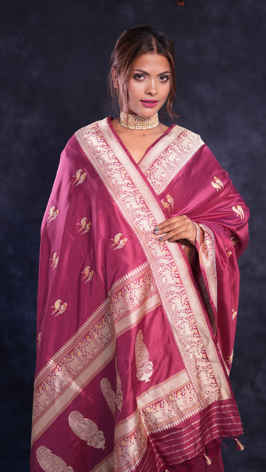 Bird motif pure Katan silk Banarasi saree
