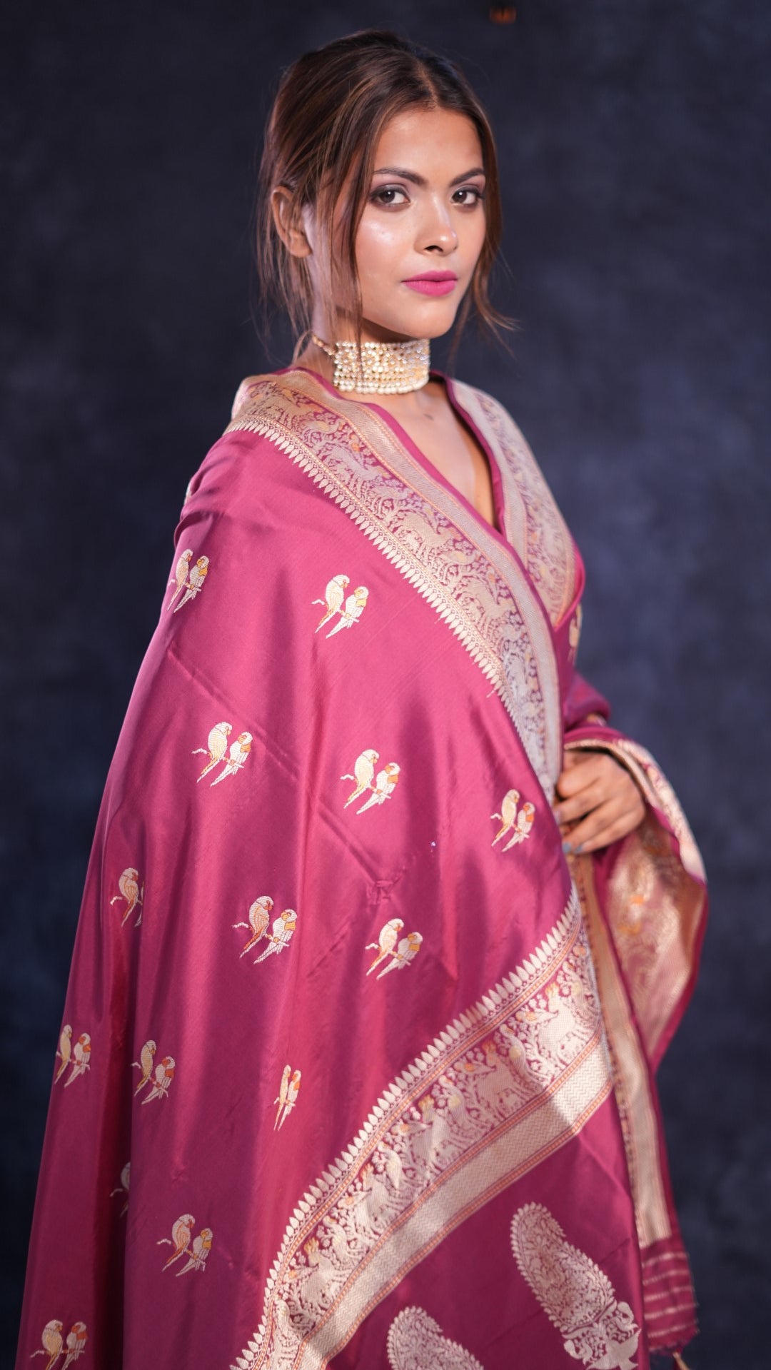 Bird motif pure Katan silk Banarasi saree
