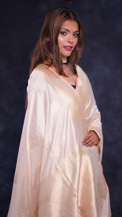 Gold and ivory pure Katan silk Banarasi saree