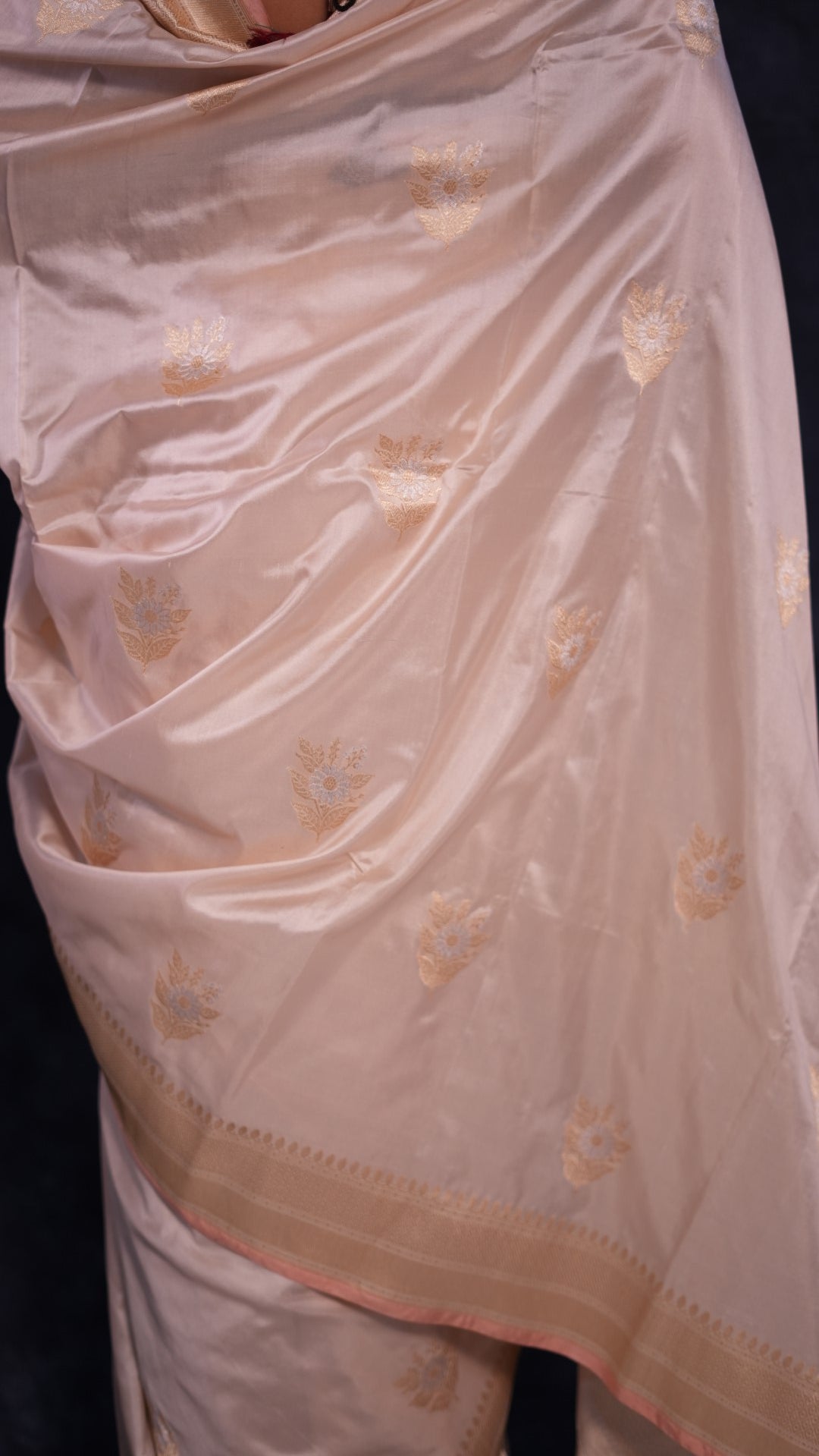 Gold and ivory pure Katan silk Banarasi saree