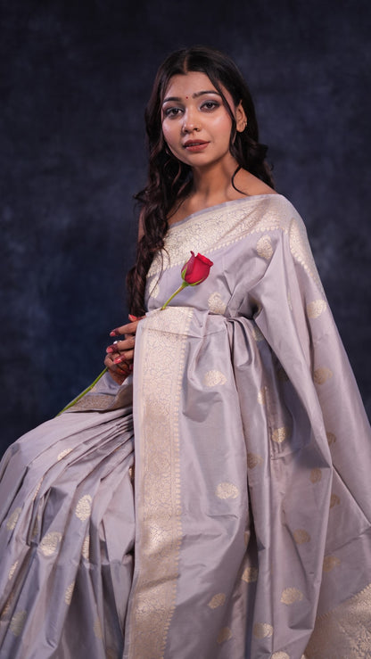 Pale purple pure Katan silk Banarasi saree