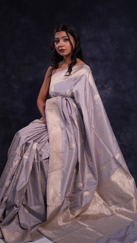 Pale purple pure Katan silk Banarasi saree