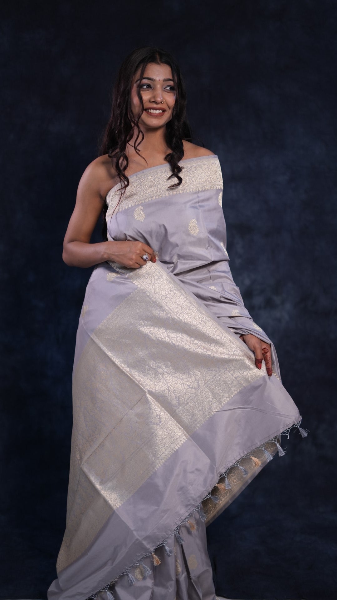 Pale purple pure Katan silk Banarasi saree