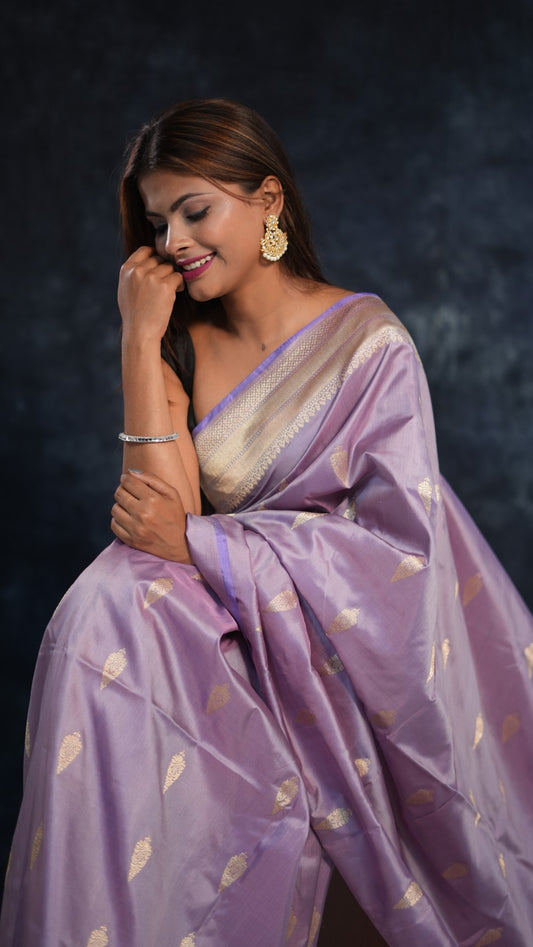 Mauve Pure Katan silk Banarasi saree