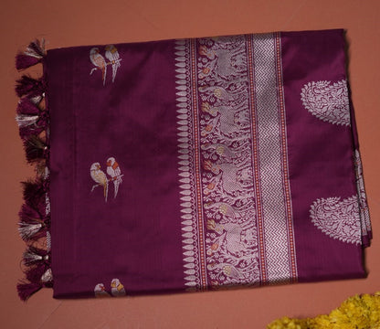 Bird motif pure Katan silk Banarasi saree